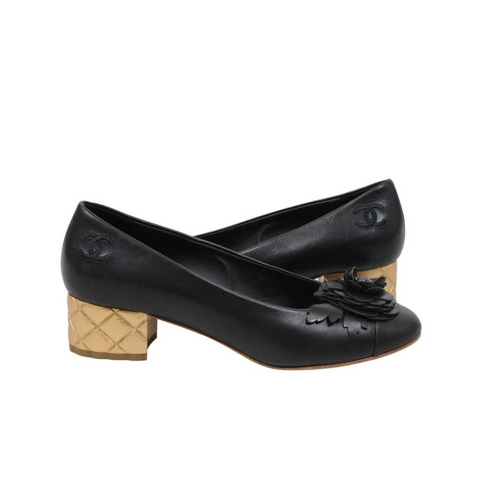 Chanel Black Leather Camellia Ballet Pumps - image 4