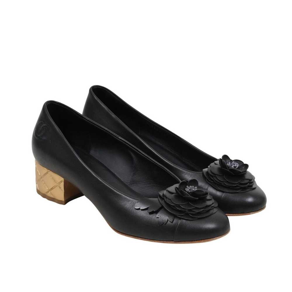 Chanel Black Leather Camellia Ballet Pumps - image 9