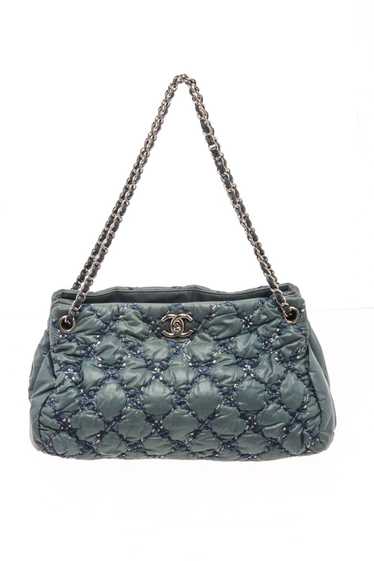 Chanel Chanel Blue Leather/Tweed On Stitch Tote Ba