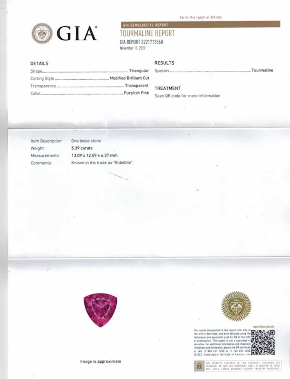 GIA 6.59ct Natural RUBELLITE Tourmaline Diamond 1… - image 5