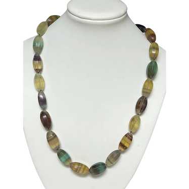 Lovely Flourite bead necklace, faceted barrels, st