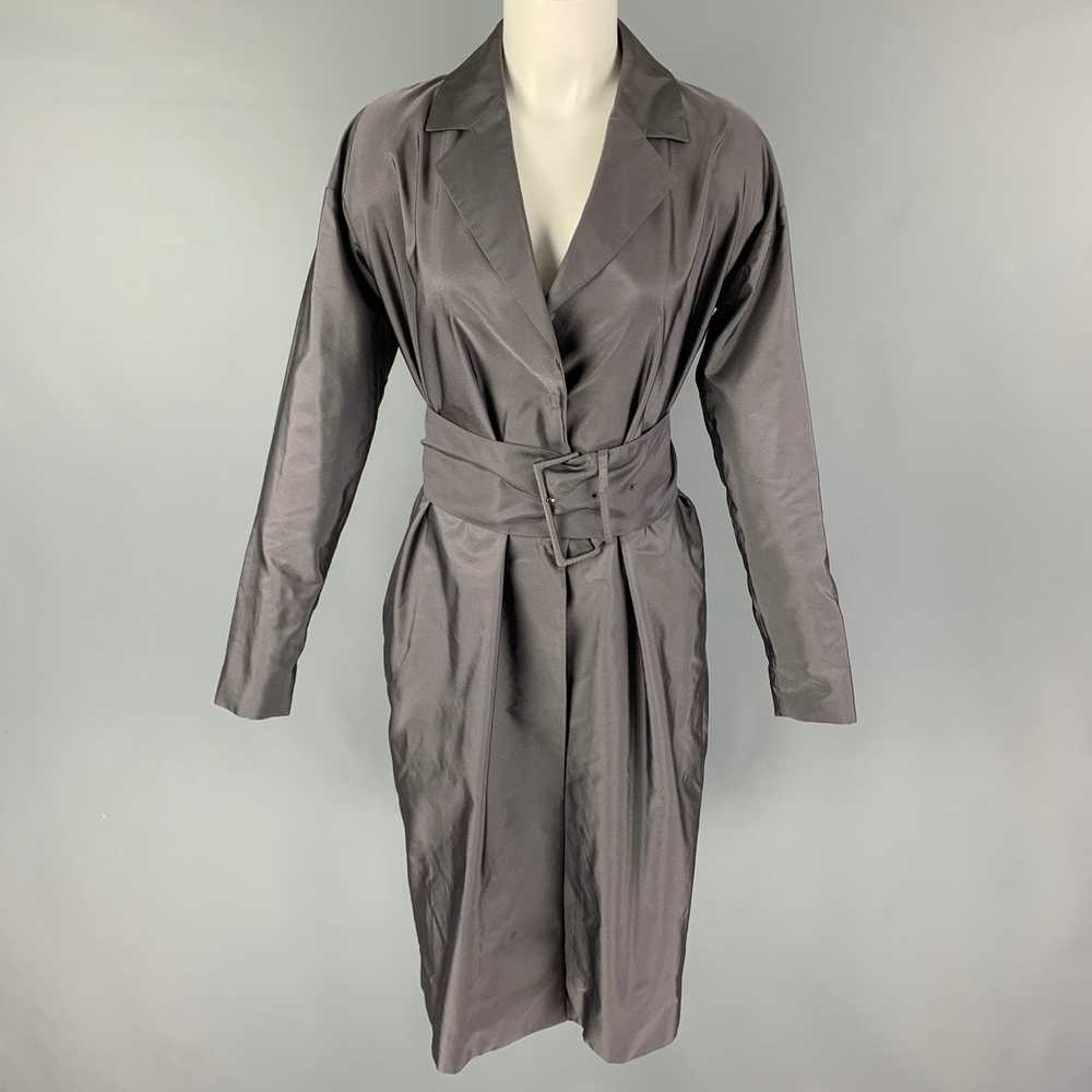 Prada Grey Silk Belted Coat - image 1