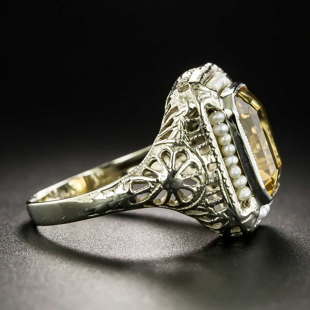 Art Deco Citrine and Seed Pearl Filigree Ring - image 2