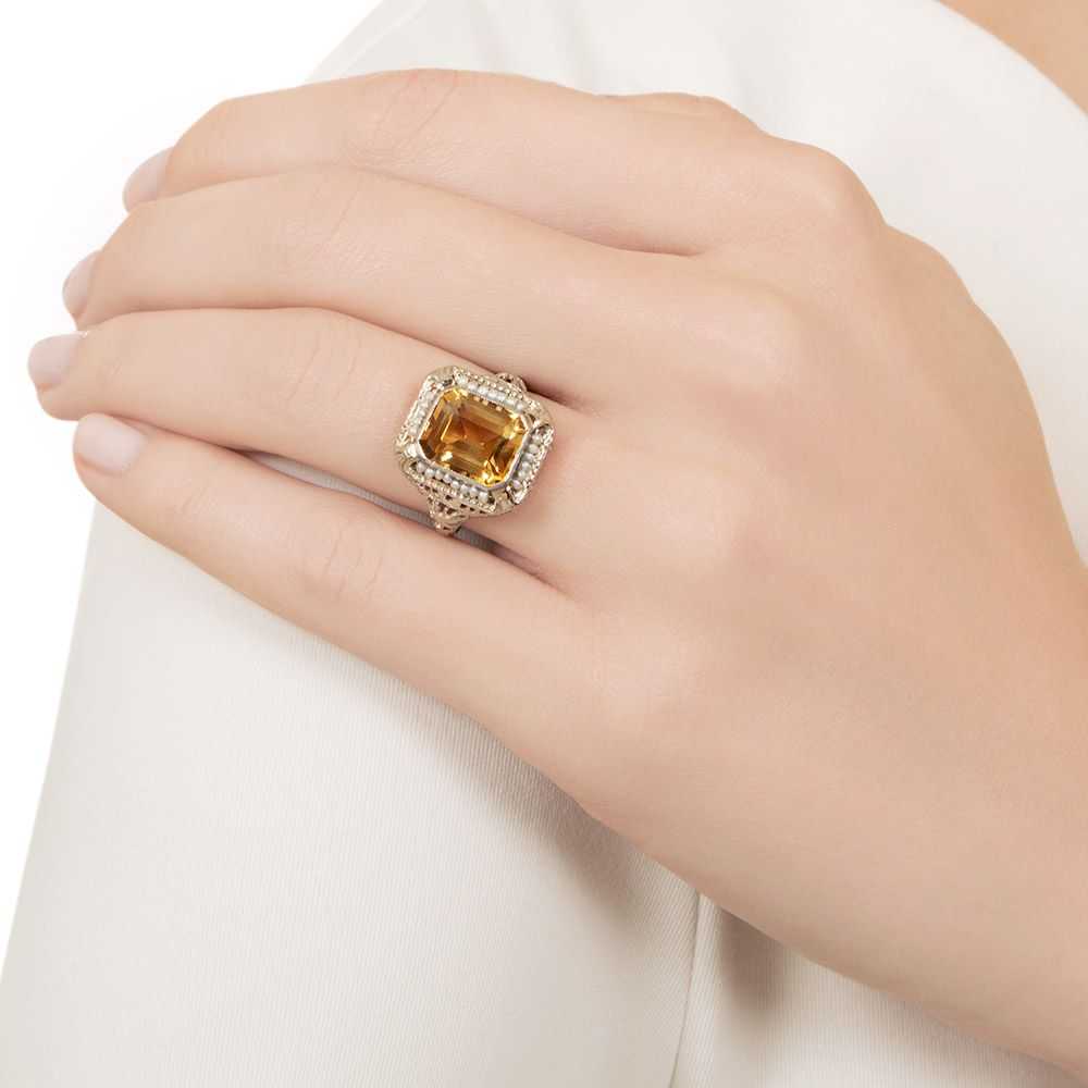 Art Deco Citrine and Seed Pearl Filigree Ring - image 5