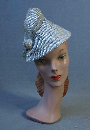 30s 40s Vintage Women's Hat Silver Whimsy Conical… - image 1
