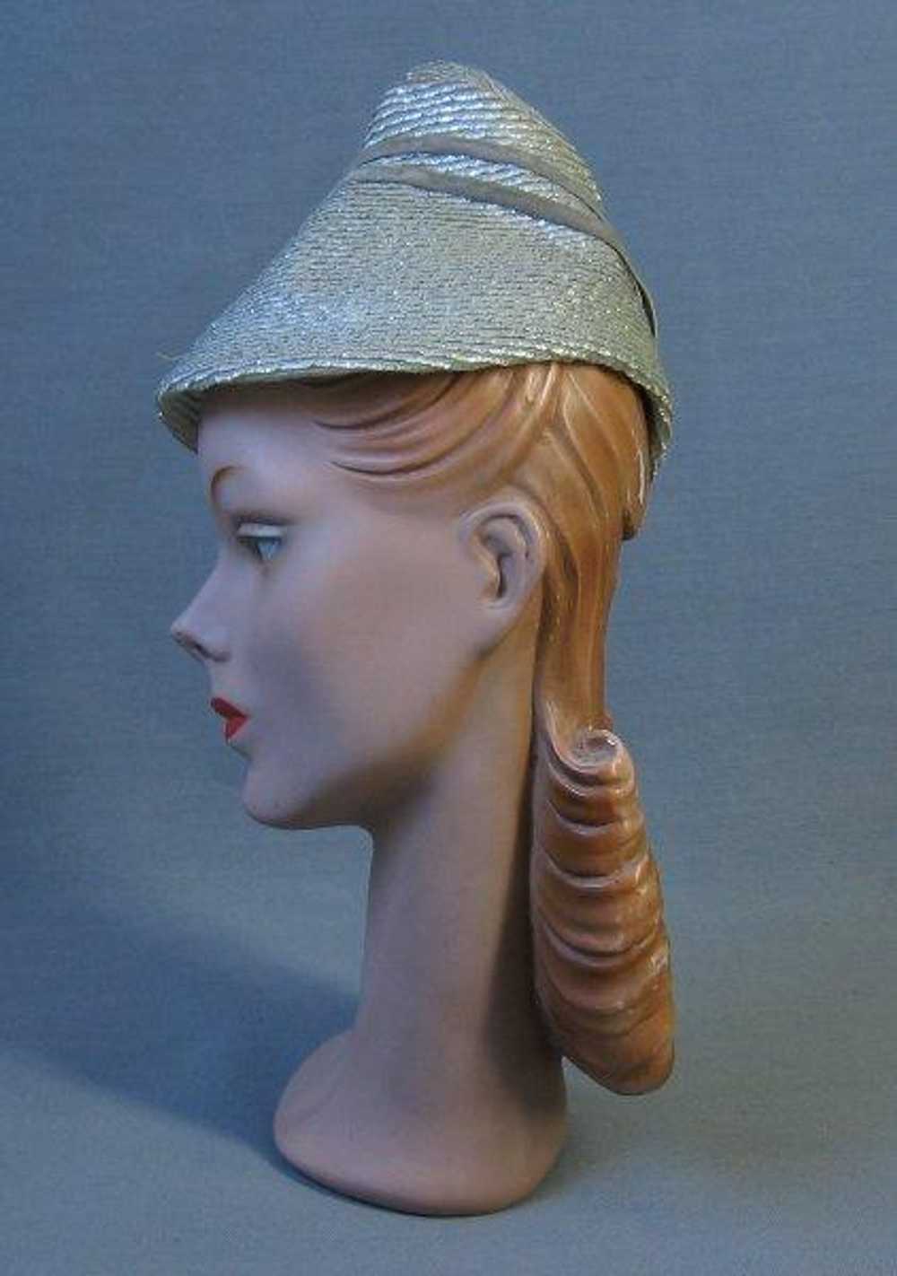 30s 40s Vintage Women's Hat Silver Whimsy Conical… - image 5