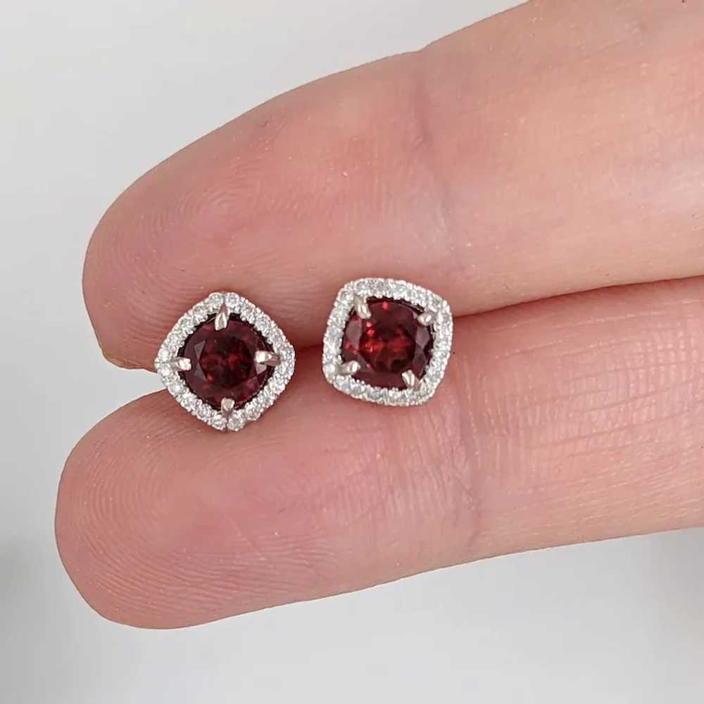 Red Garnet Stud Earrings with Cushion Diamond Hal… - image 4