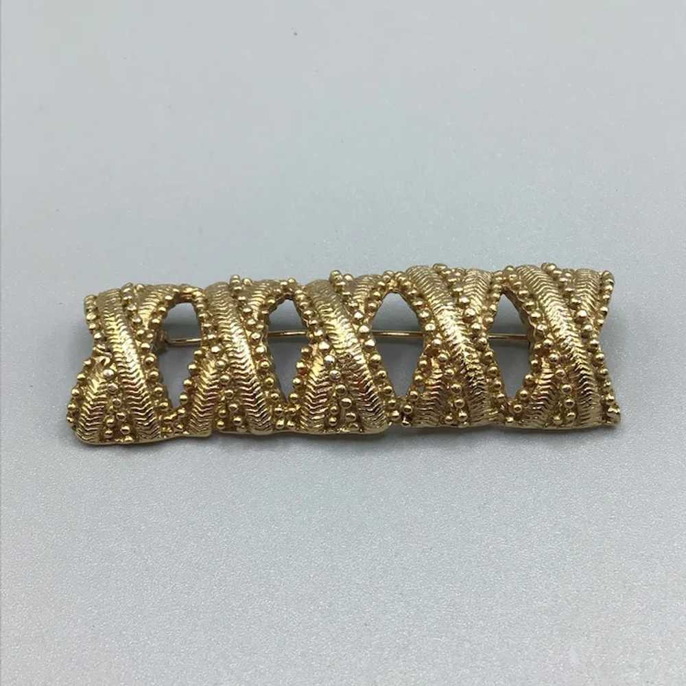 Vintage YOHAI Signed Brooch Antiqued Gold Tone St… - image 7