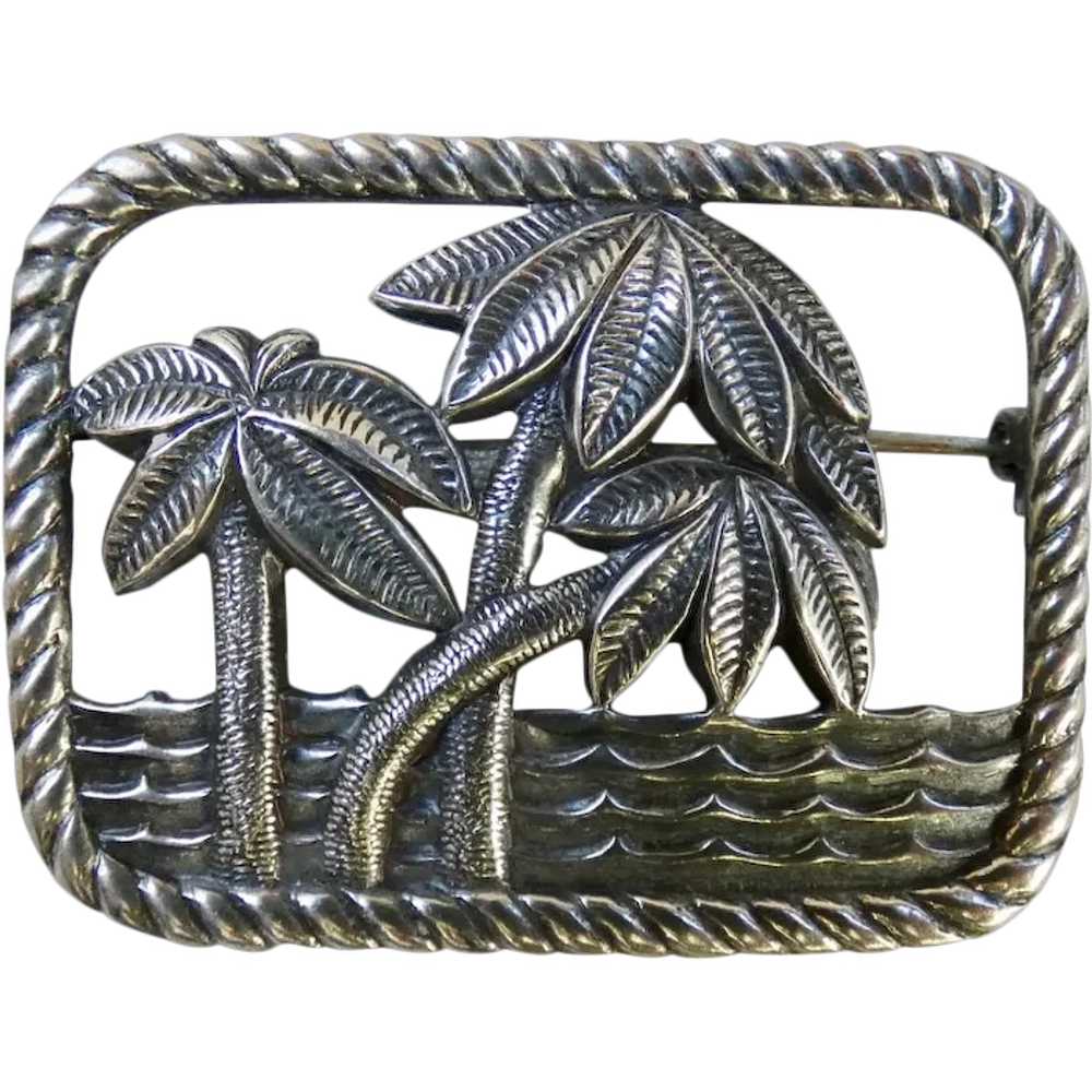 Vintage 1940's Sterling Silver Palm Tree Brooch P… - image 1