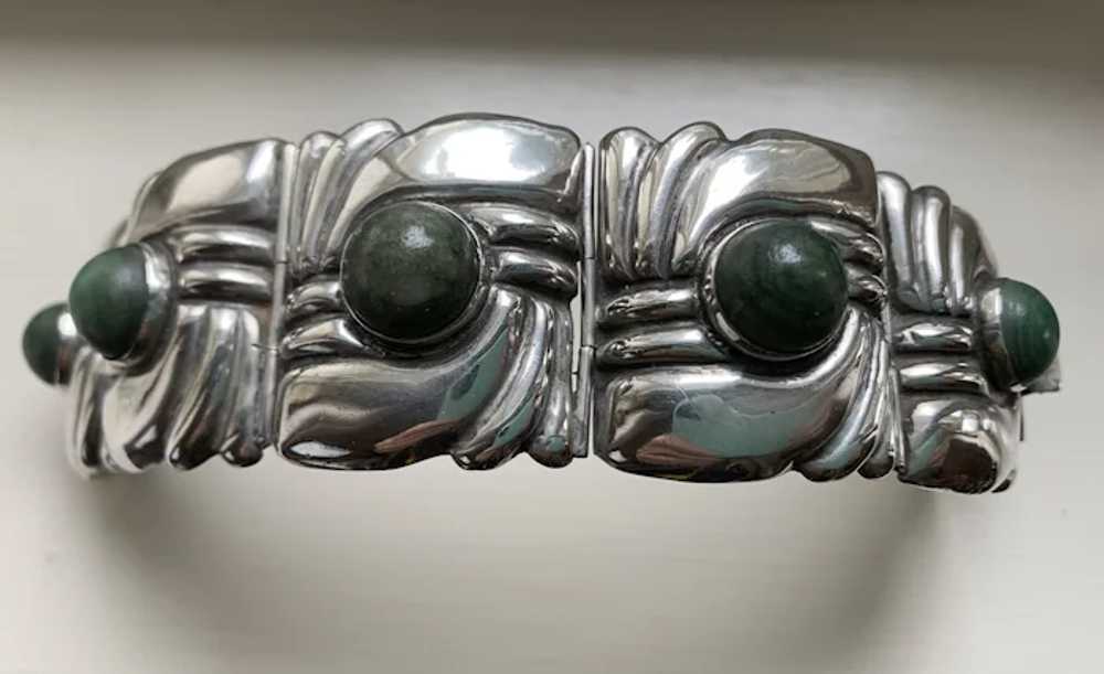 Spectacular Sterling Silver Green Onyx Bracelet -… - image 4
