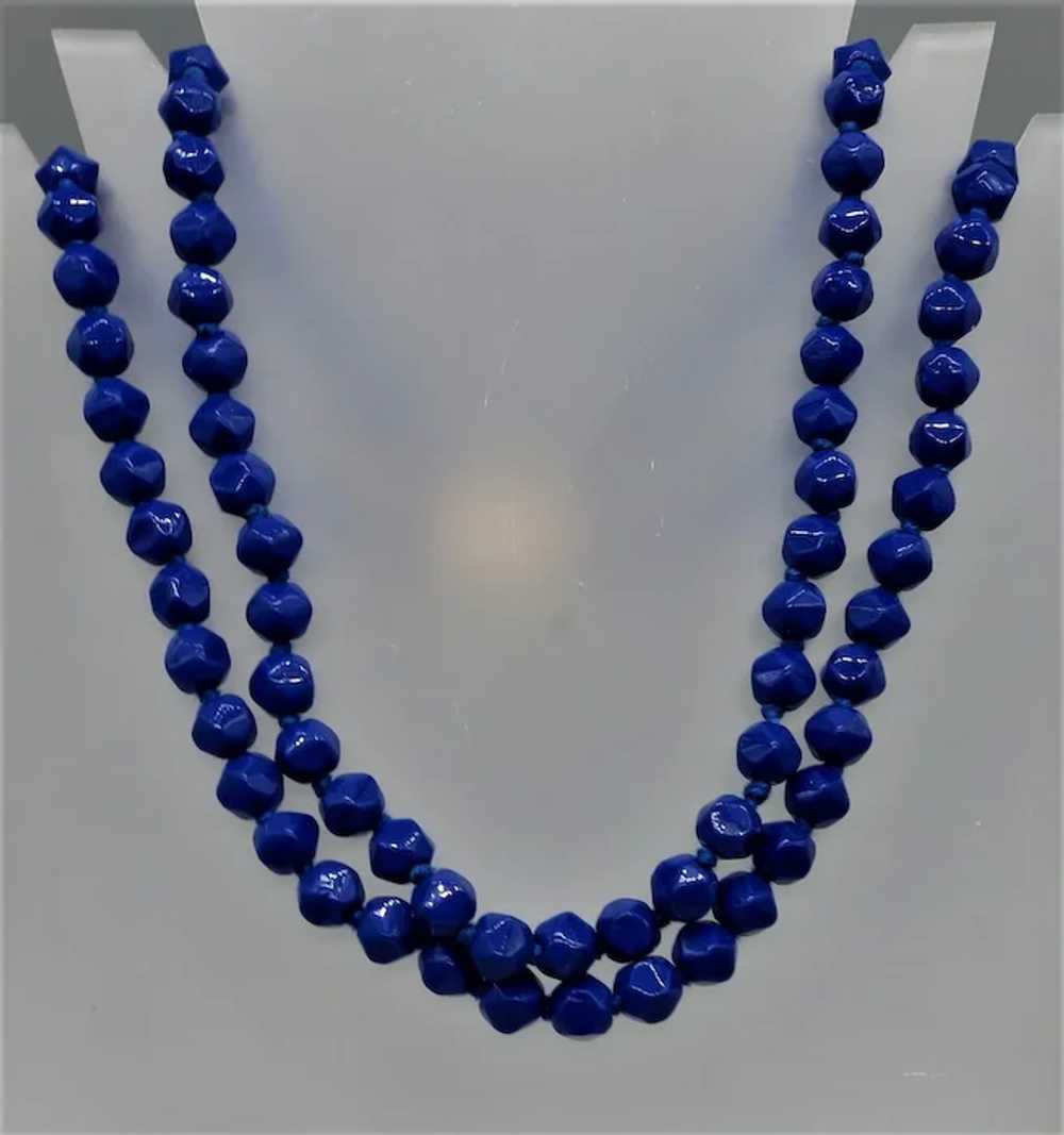 VINTAGE  Double Strand of Blue Glass Beads  Neckl… - image 5