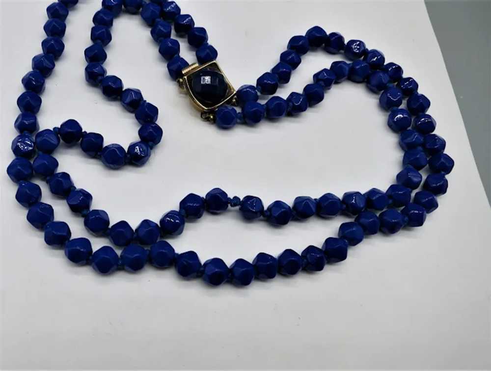 VINTAGE  Double Strand of Blue Glass Beads  Neckl… - image 6