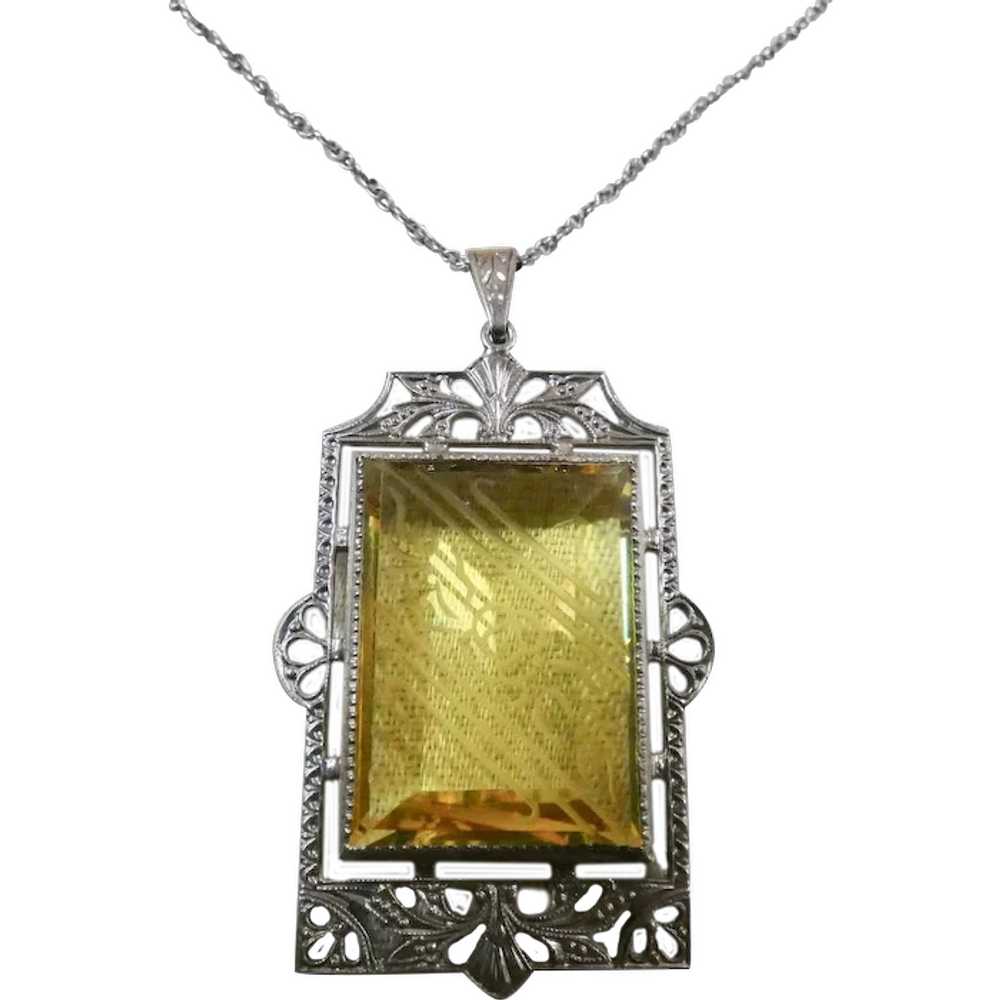Art Deco Filigree Sterling Silver Etched Glass Pe… - image 1