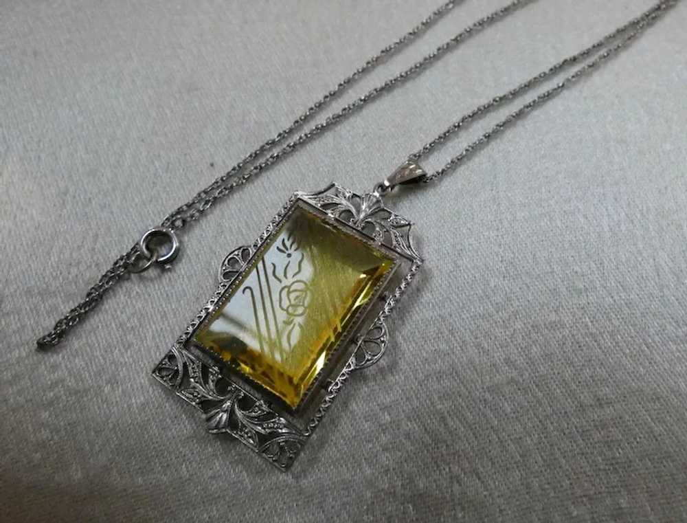 Art Deco Filigree Sterling Silver Etched Glass Pe… - image 3