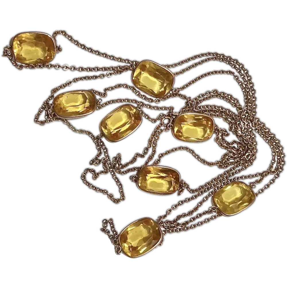 Edwardian Gold Filled Long Chain Necklace w Citri… - image 1
