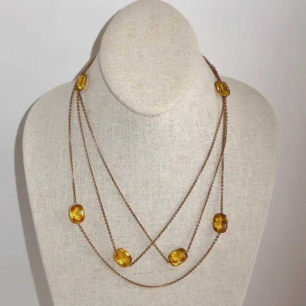 Edwardian Gold Filled Long Chain Necklace w Citri… - image 6