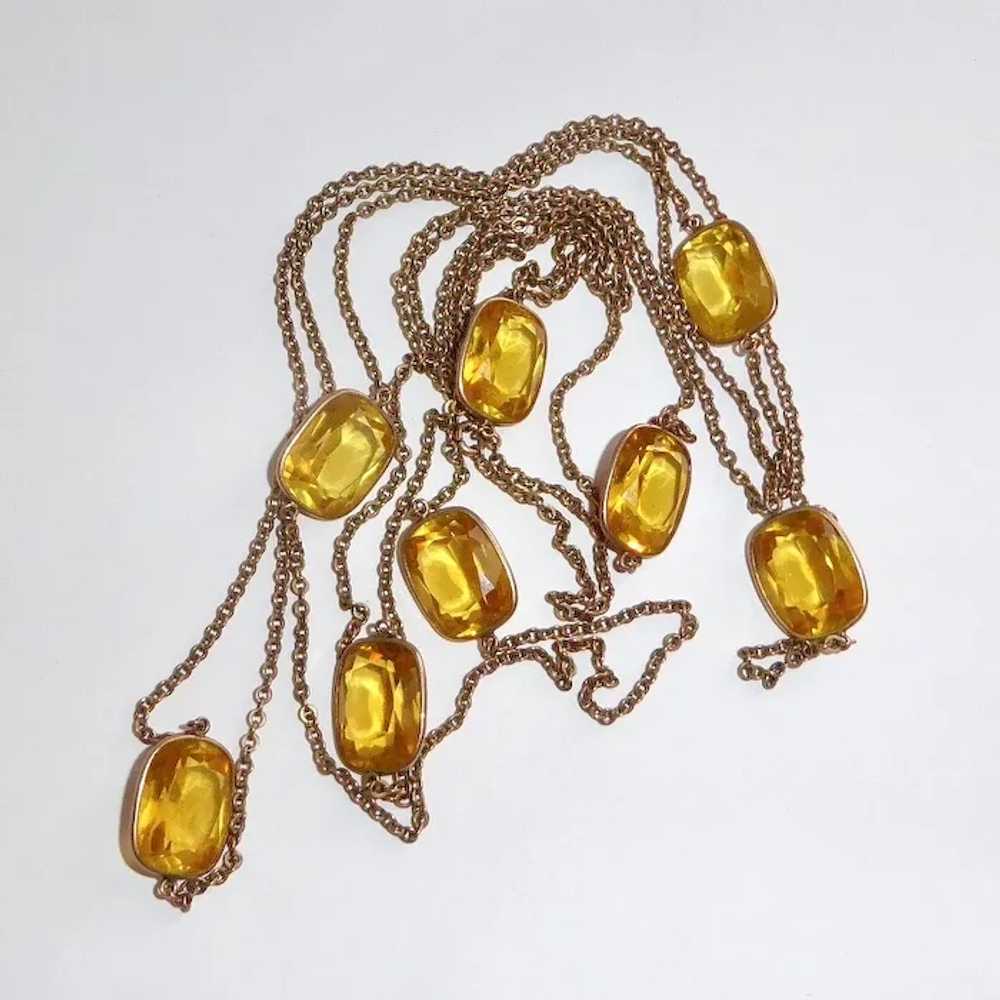 Edwardian Gold Filled Long Chain Necklace w Citri… - image 7