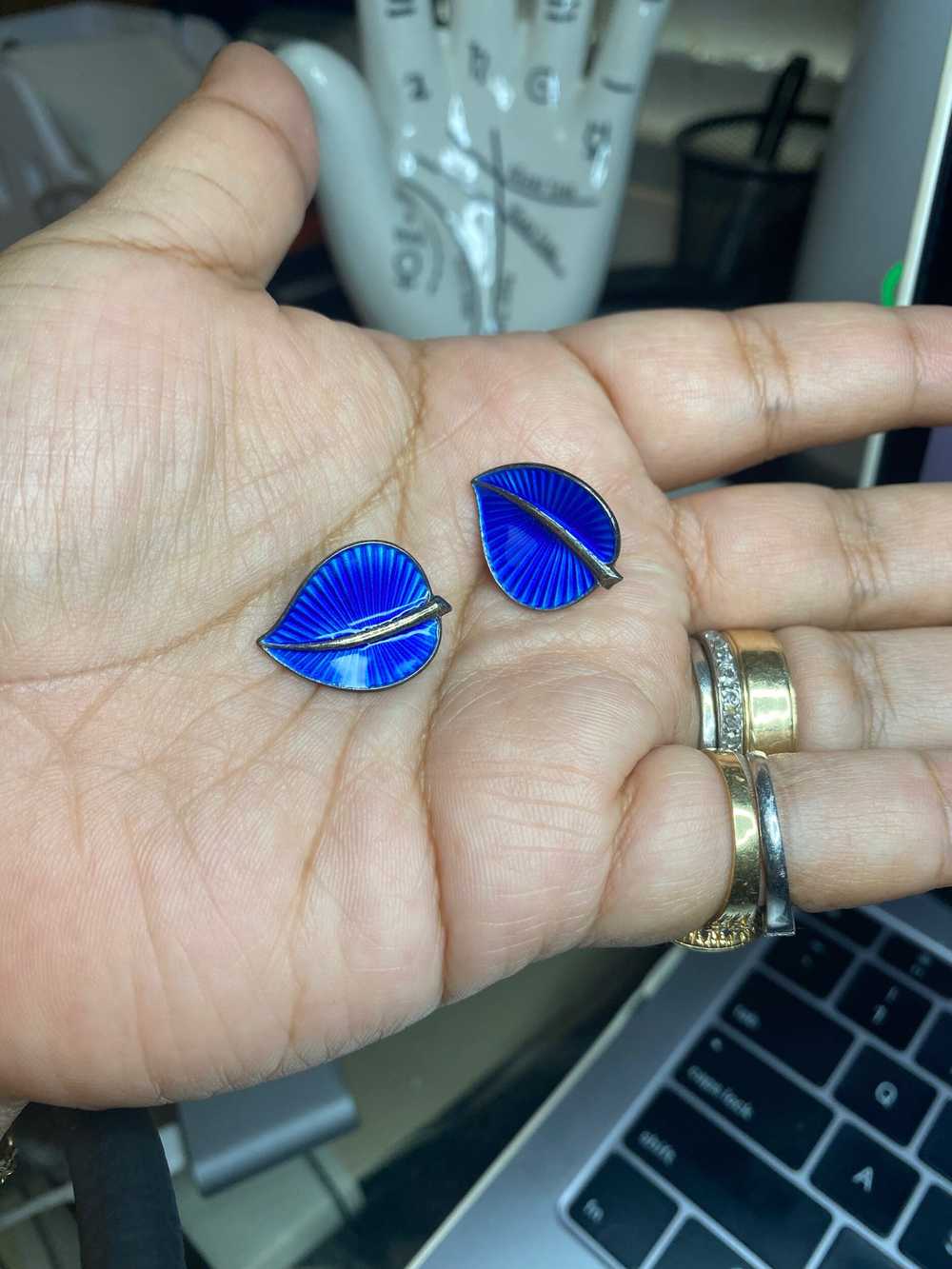 Vivid electric blue earrings by Albert Scharning … - image 3