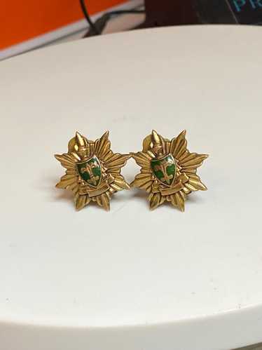 Vintage antique earrings green enamel clip backs g