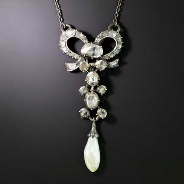 Antique Rose-Cut Diamond And Pearl Lavaliere - image 1