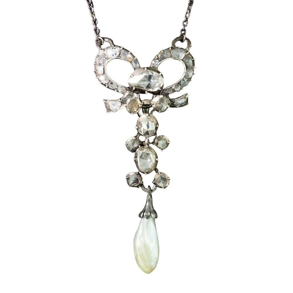 Antique Rose-Cut Diamond And Pearl Lavaliere - image 2