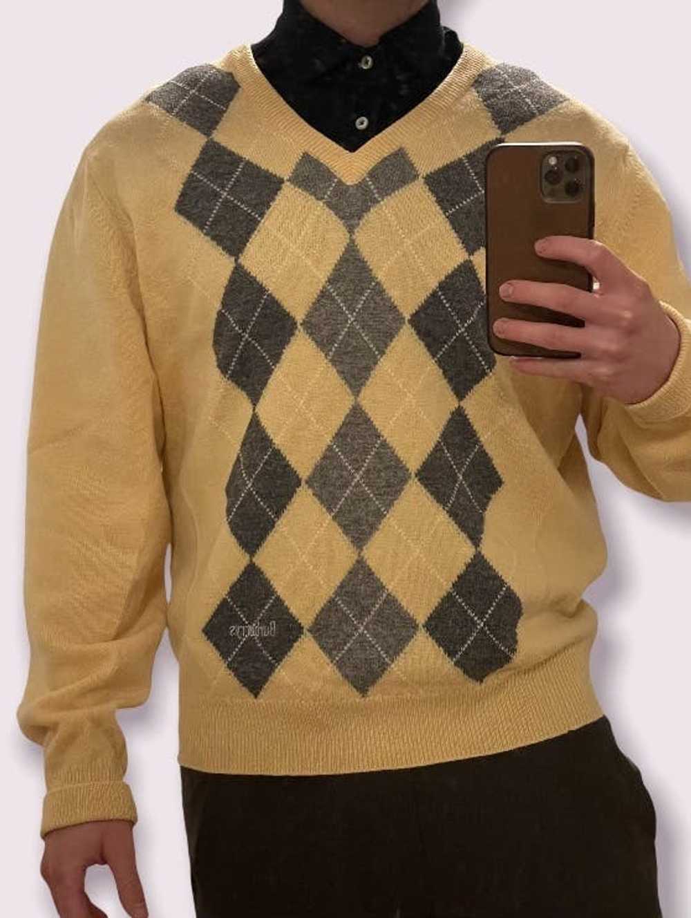 Burberry Vintage yellow Burberry argyle sweater s… - image 1