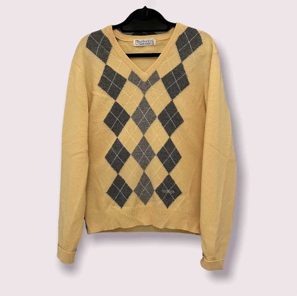 Burberry Vintage yellow Burberry argyle sweater s… - image 2