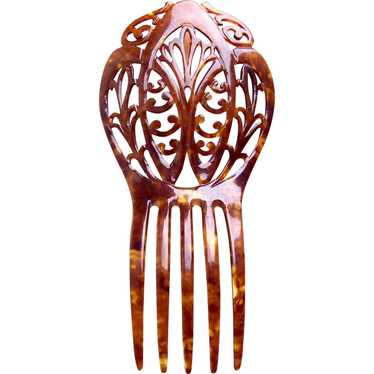 Late Victorian hair comb faux shell scroll design… - image 1