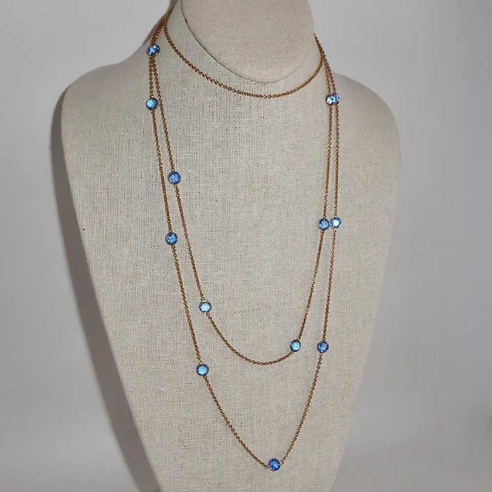 Edwardian Gold Filled Long Chain Necklace w Blue … - image 10