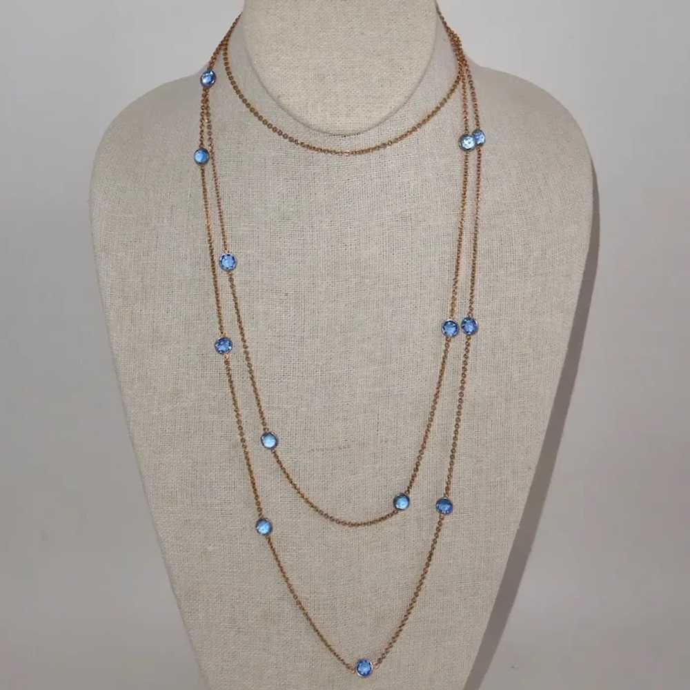 Edwardian Gold Filled Long Chain Necklace w Blue … - image 2