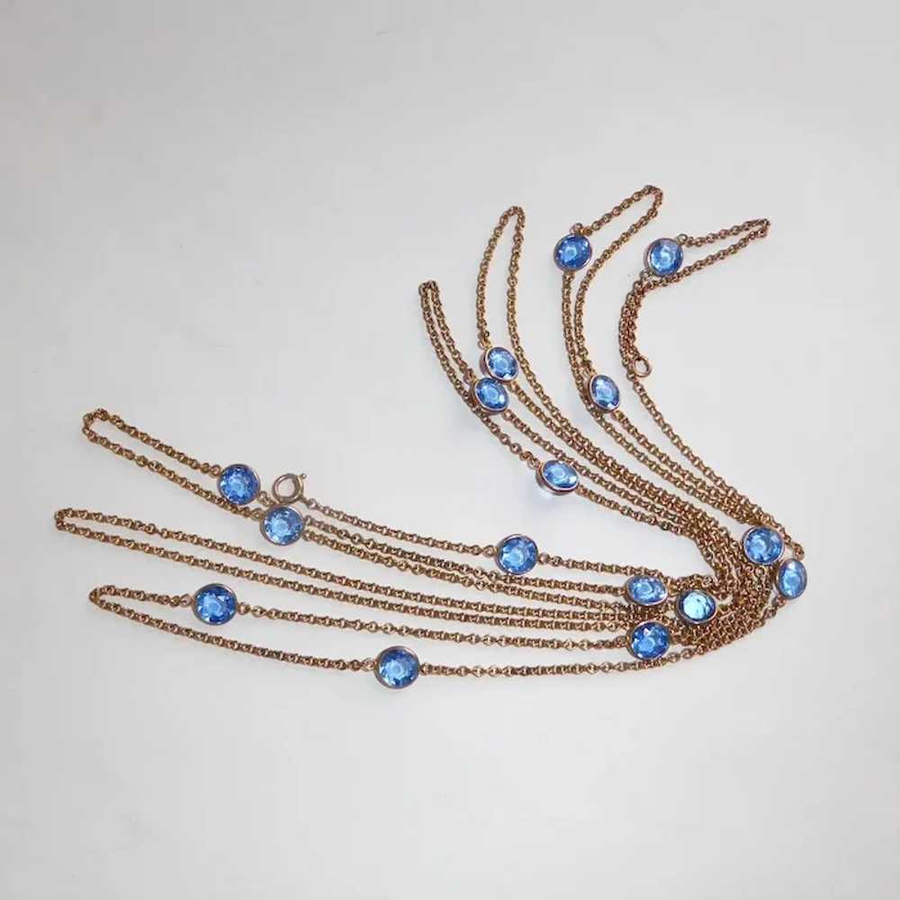 Edwardian Gold Filled Long Chain Necklace w Blue … - image 3
