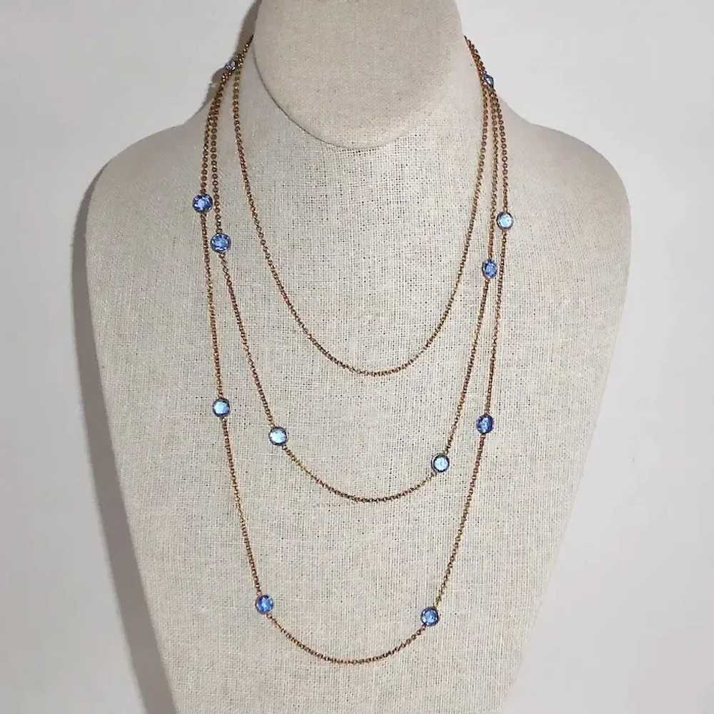 Edwardian Gold Filled Long Chain Necklace w Blue … - image 4