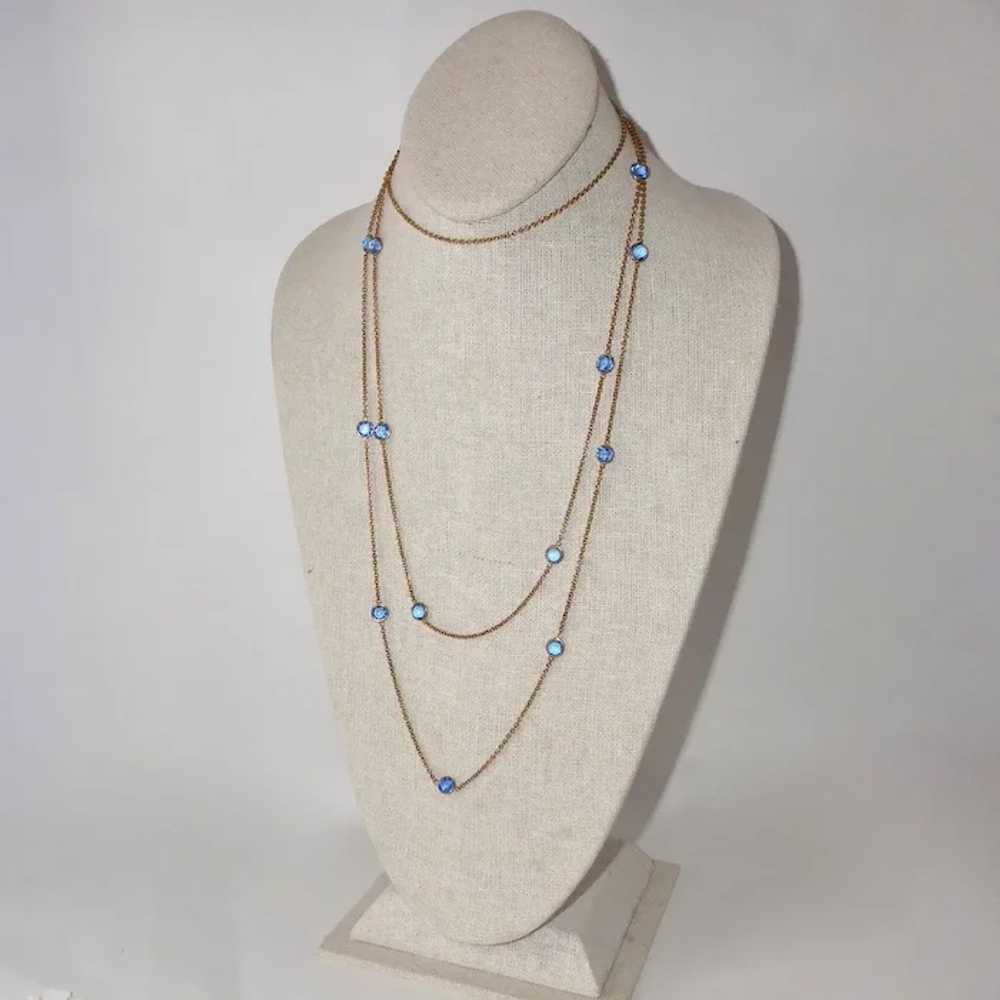Edwardian Gold Filled Long Chain Necklace w Blue … - image 6