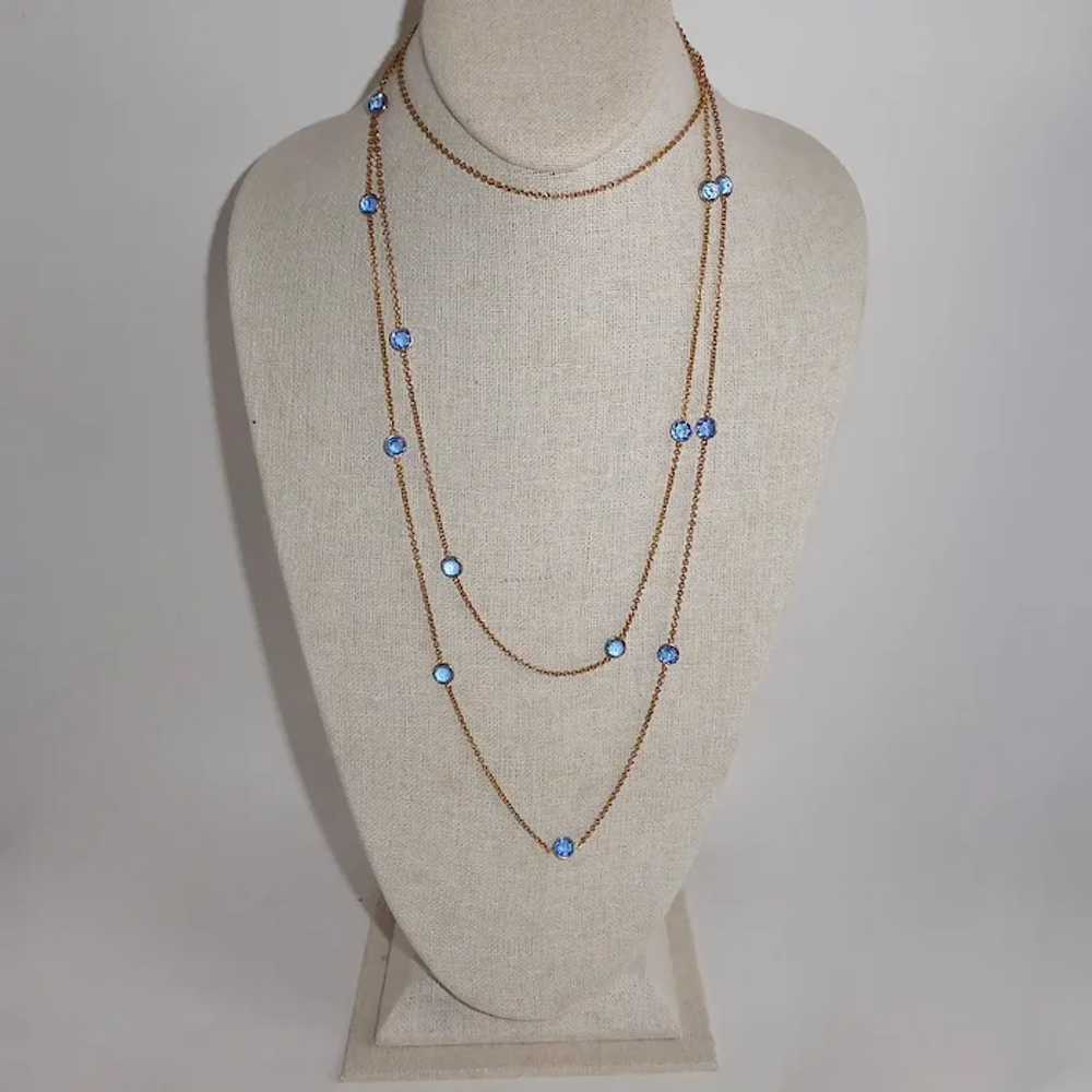 Edwardian Gold Filled Long Chain Necklace w Blue … - image 8