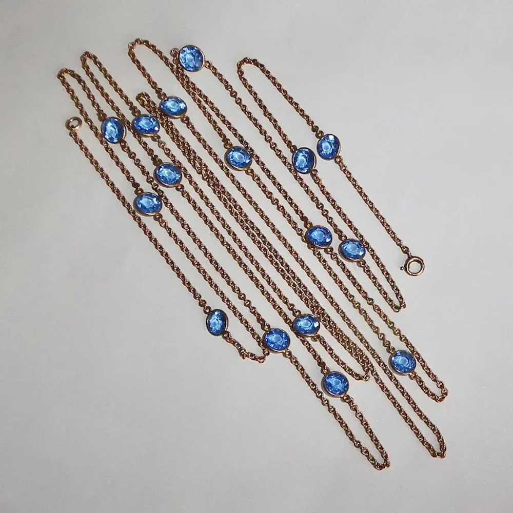 Edwardian Gold Filled Long Chain Necklace w Blue … - image 9