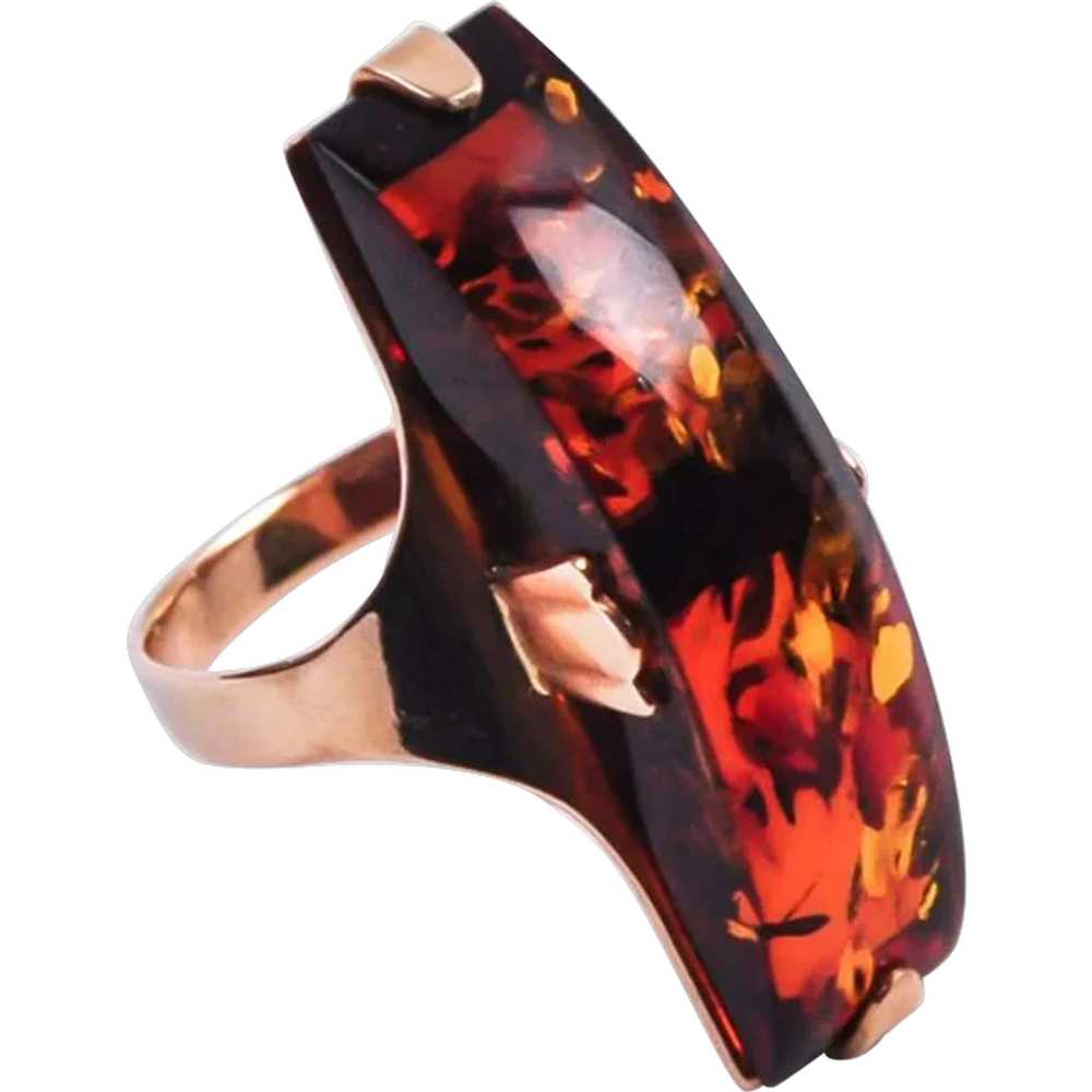 14k Rose Gold Baltic Amber Ring - image 1