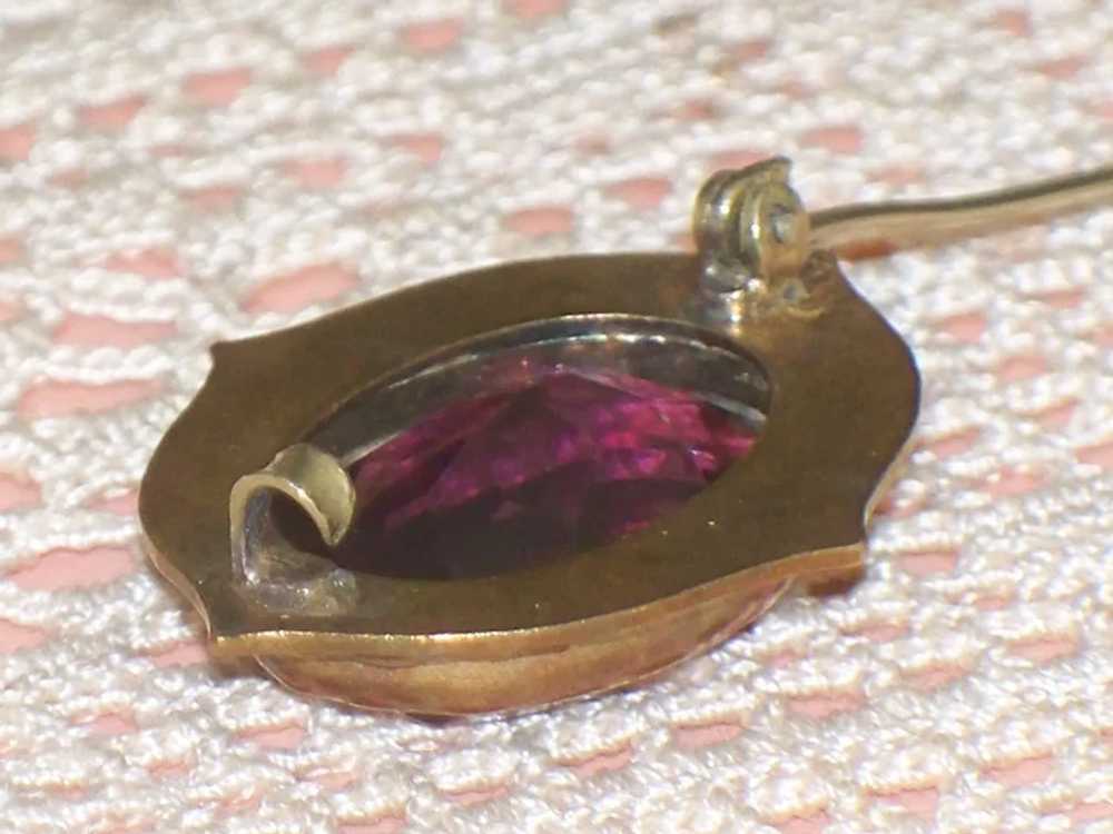 Vintage Purple Glass Stone Brooch Mourning Pin - image 10