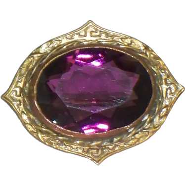 Vintage Purple Glass Stone Brooch Mourning Pin - image 1