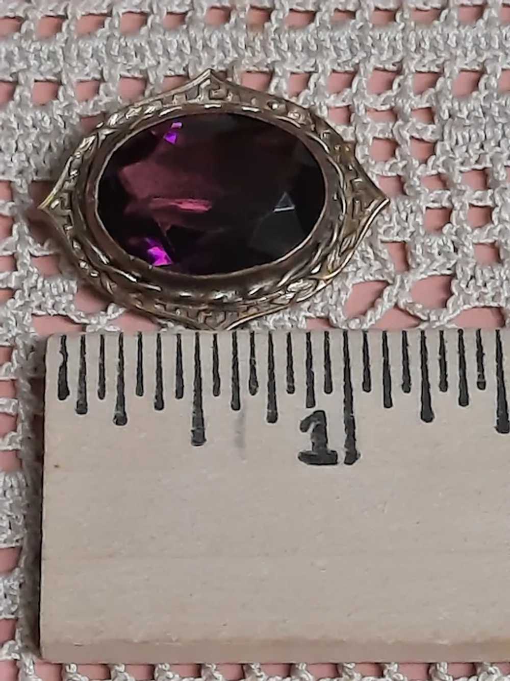 Vintage Purple Glass Stone Brooch Mourning Pin - image 2