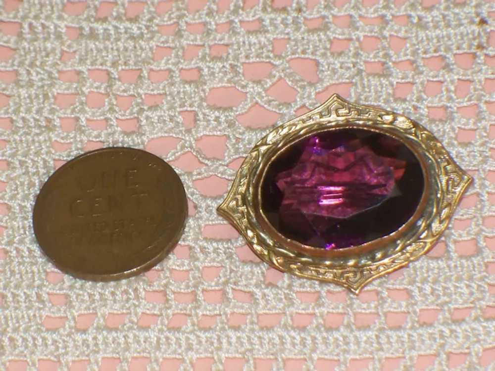 Vintage Purple Glass Stone Brooch Mourning Pin - image 5