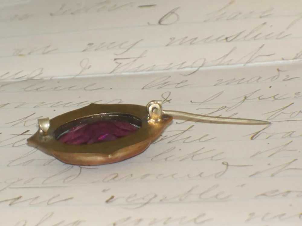 Vintage Purple Glass Stone Brooch Mourning Pin - image 6