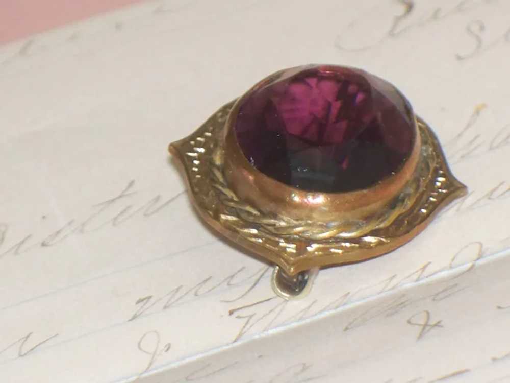 Vintage Purple Glass Stone Brooch Mourning Pin - image 7
