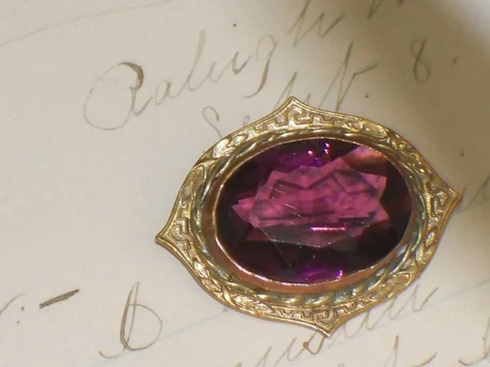 Vintage Purple Glass Stone Brooch Mourning Pin - image 8