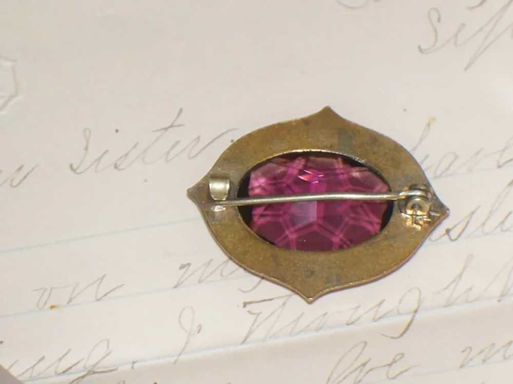 Vintage Purple Glass Stone Brooch Mourning Pin - image 9