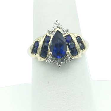 10K Lab Sapphire and Diamond Ring