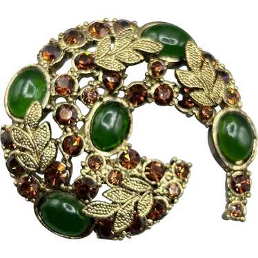 Retro Vintage Style Brooch Leaf Swirl Autumn Gree… - image 1