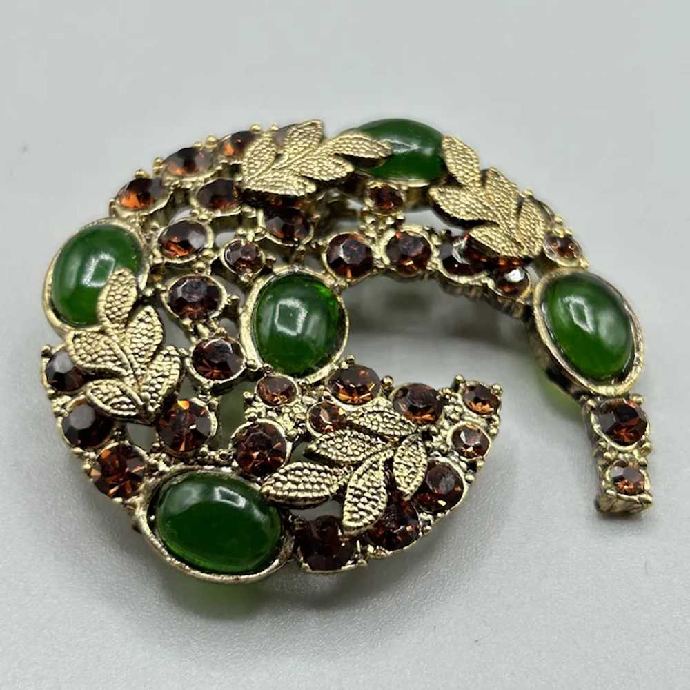 Retro Vintage Style Brooch Leaf Swirl Autumn Gree… - image 2