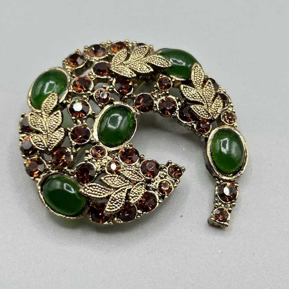 Retro Vintage Style Brooch Leaf Swirl Autumn Gree… - image 3