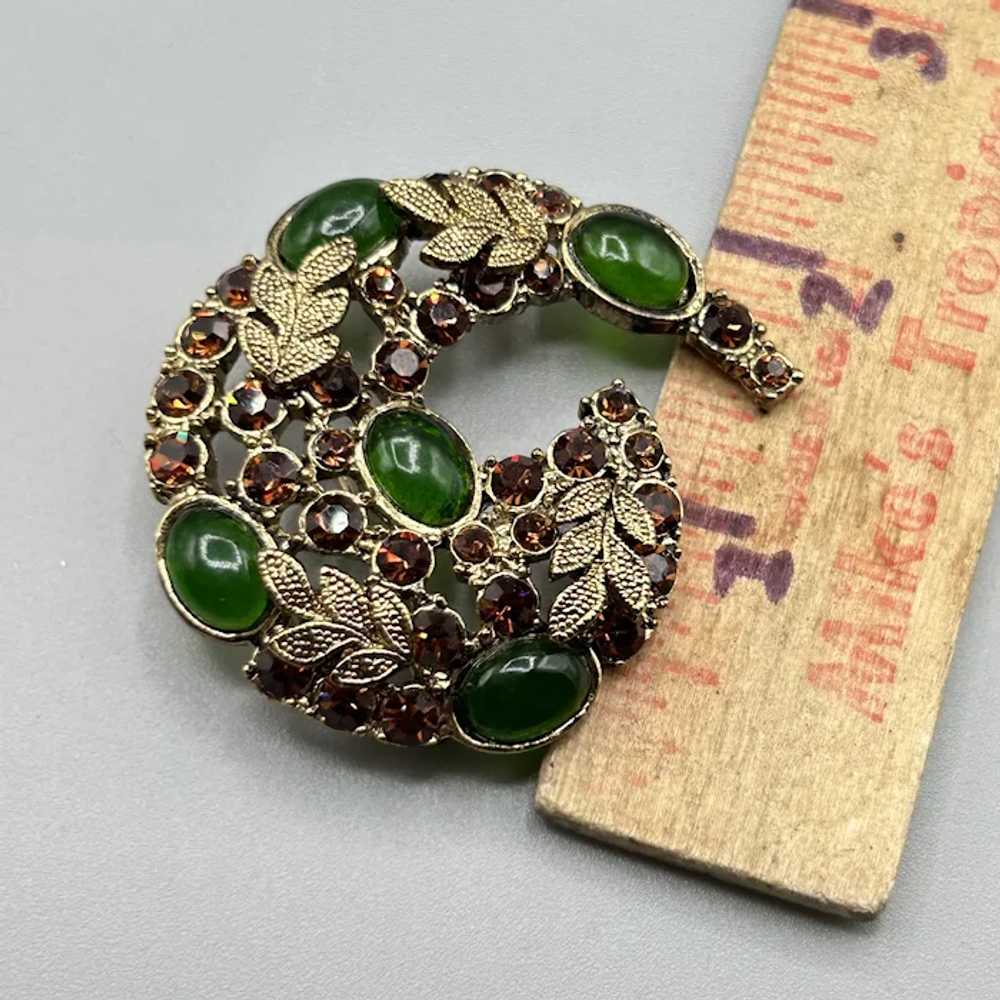 Retro Vintage Style Brooch Leaf Swirl Autumn Gree… - image 5