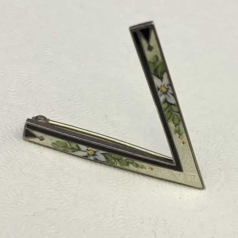 Sterling Silver Guilloche Enamel V for Victory Pi… - image 6